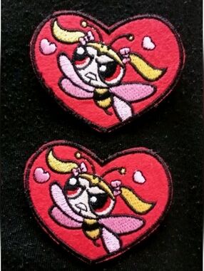 NEW (2) Powerpuff Girls Heart Embroidered Emblem/Patch/Appliqués! Iron-On. 2"x2"